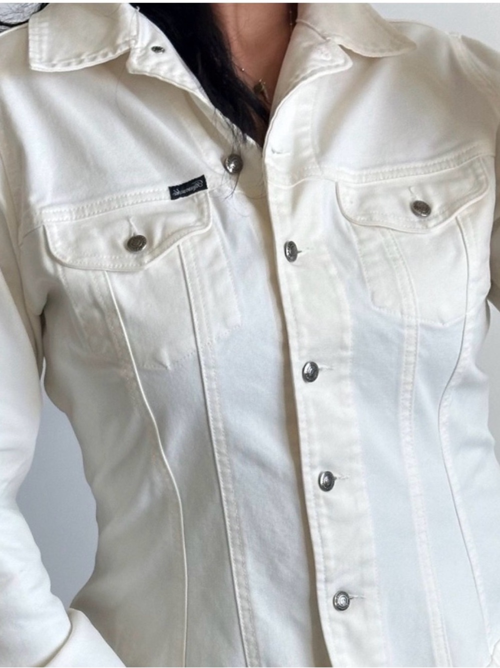 Vintage Faconnable White Jean Jacket with Button Front - Designed in Paris
